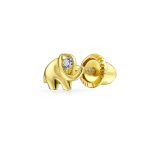 Tiny CZ Accent Lucky Elephant 14K Gold 1 Pc. Cartilage Ear Stud Earring Screw Back