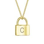 Monogram Lovers Padlock Pendant Necklace Gold Plated 16 Inch - Image 29