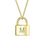 Monogram Lovers Padlock Pendant Necklace Gold Plated 16 Inch - Image 38