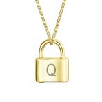 Monogram Lovers Padlock Pendant Necklace Gold Plated 16 Inch - Image 42