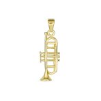 Real 14K Gold Musician Jazz Lover Trumpet Instrument Pendant Necklace