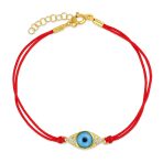 Tiny Turkish Evil Eye Red String Bracelet CZ Accent Gold Plated Sterling Silver