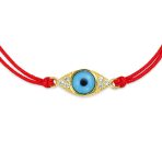Tiny Turkish Evil Eye Red String Bracelet CZ Accent Gold Plated Sterling Silver - Image 2