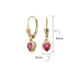 Tiny 14K Yellow Gold Bezel Set Natural Pink Tourmaline Heart Dangle Earrings Lever-Back - Image 4