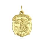 Yellow 14K Gold Saint Michael Pendant Necklace Archangel Medallion for Men