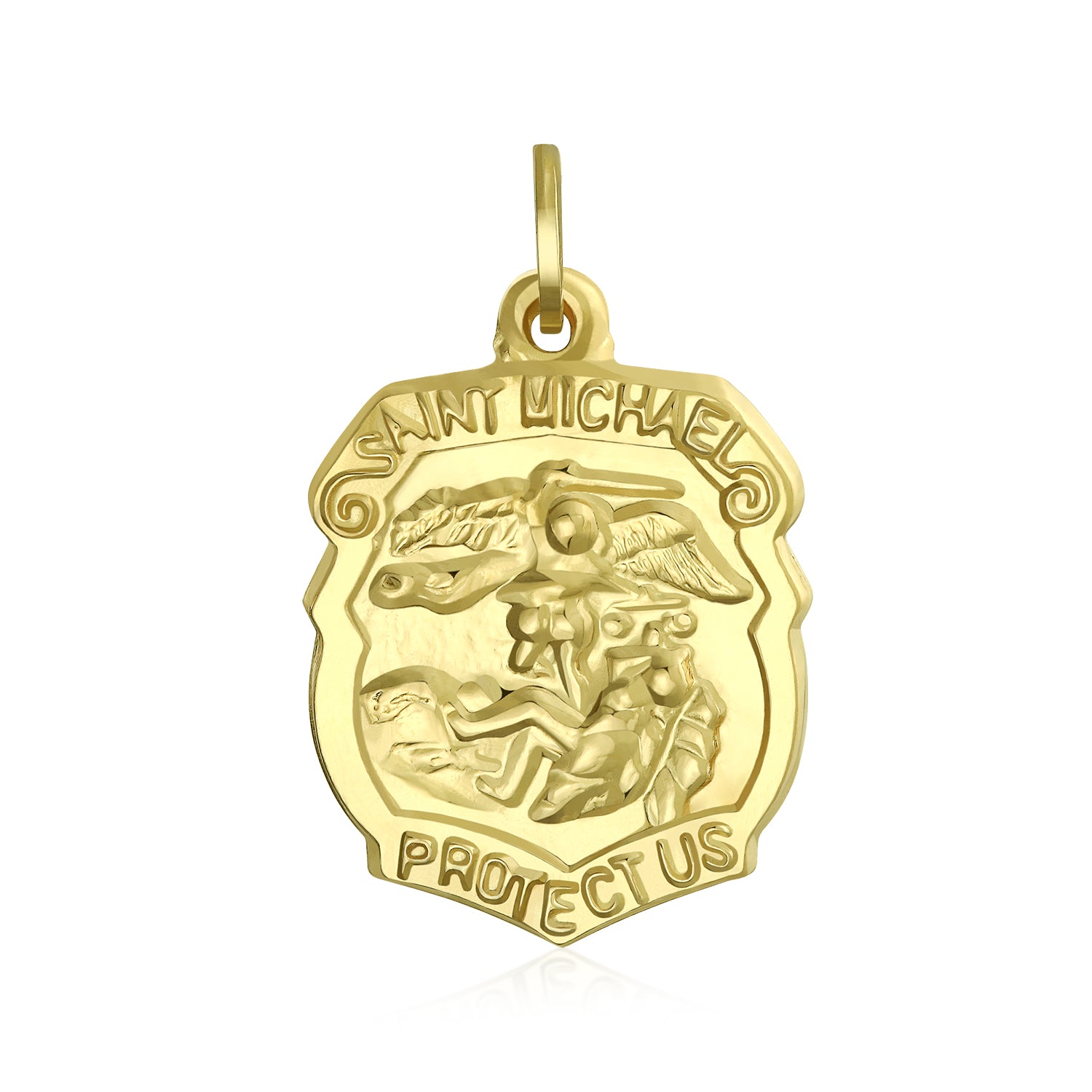 14k_yellow_gold_saint_michael_police_pendant_necklace_bs-police14kno_1 Yellow 14K Gold Saint Michael Pendant Necklace Archangel Medallion for Men - Image 1