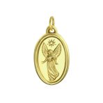 14K Gold Guardian Angel Pendant Oval Medal No Chain