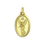 14K Gold Guardian Angel Pendant Oval Medal No Chain