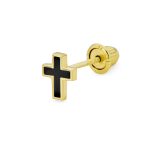 Tiny Minimalist 3D Cross Cartilage Ear Stud Earring Black Plated 14K Gold