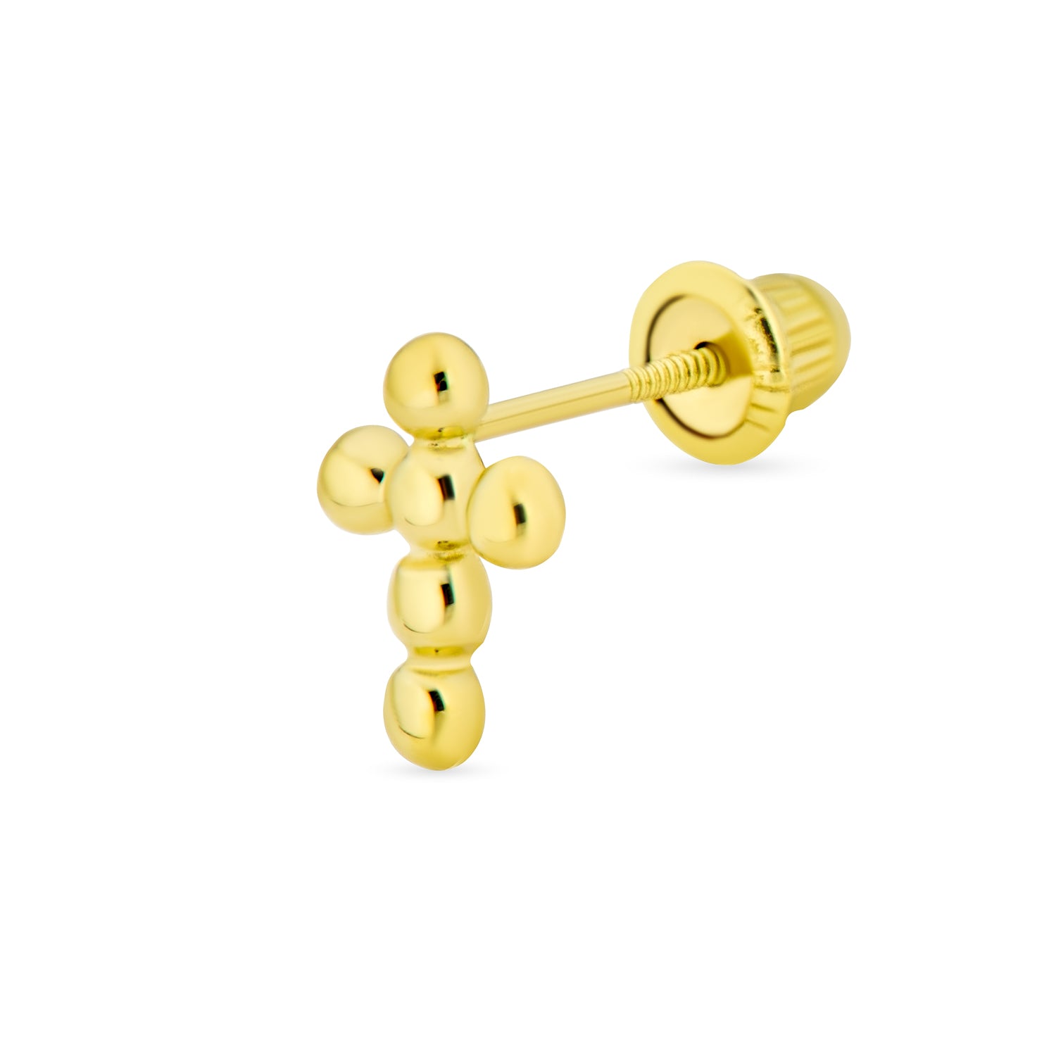 1p-tiny-gold-cross-stud-earrings-gio-fe1345-1p_1 Tiny 3MM 14K Gold Religious Puff Ball Cross Cartilage 1 Stud Earring Screwback - Image 1