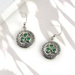 Good Luck Celtic Knot Circle Green Clover Dangle Earrings .925 Sterling Silver - Image 4