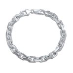 Men's Solid Heavy 7MM .925 Sterling Silver Anchor Marine Forzata Oval Link Chain Bracelet 8 Inch