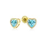 Romantic Love Tiny Mini Cubic Zirconia Aqua Blue CZ Heart Stud Earrings 14K Yellow Gold - Image 2