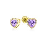 Romantic Love Tiny Mini Cubic Zirconia Aqua Blue CZ Heart Stud Earrings 14K Yellow Gold - Image 9