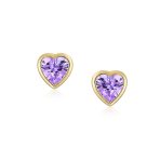 Romantic Love Tiny Mini Cubic Zirconia Aqua Blue CZ Heart Stud Earrings 14K Yellow Gold - Image 18