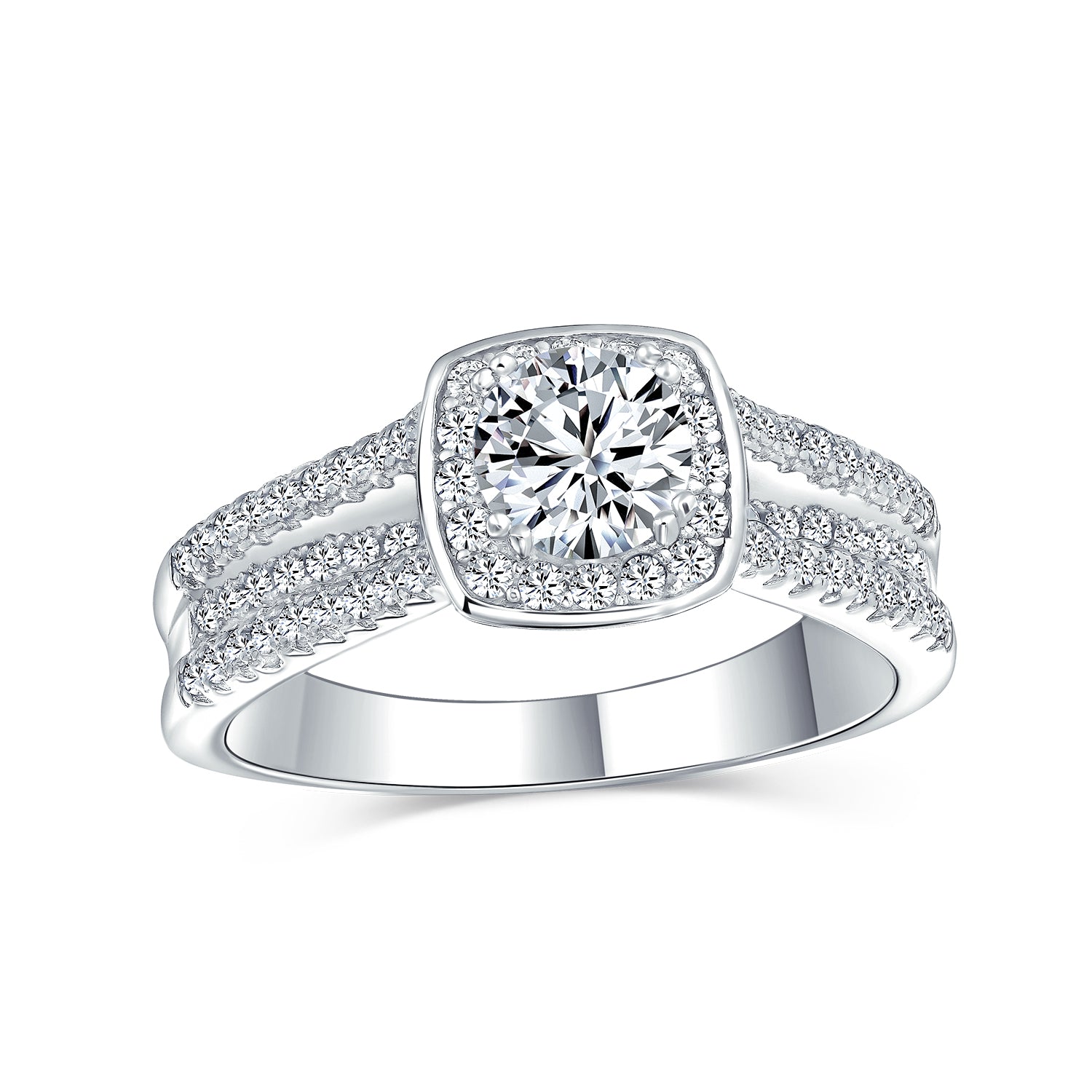 2ct-ring-silver-engagement-solitaire_hcl-lr-21261_1 2CT Halo Square Princess Cut AAA CZ Engagement Ring Split Band Silver - Image 1