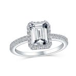 Art Deco Style 3CT Halo CZ Emerald Cut Engagement Ring .925 Sterling Silver