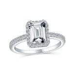 Art Deco Style 3CT Halo CZ Emerald Cut Engagement Ring .925 Sterling Silver