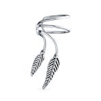 Cartilage Double Leaf Feather Ear Cuffs Wrap For Non Pierced Earrings .925 Sterling Silver - Image 2