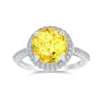 Classic 3CT Clear Yellow CZ Round Solitaire Halo Engagement Ring .925 Sterling Silver Thin Pave Band - Image 2