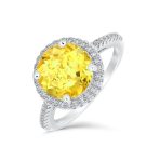 Classic 3CT Clear Yellow CZ Round Solitaire Halo Engagement Ring .925 Sterling Silver Thin Pave Band - Image 4