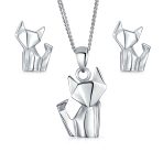 Geometric Origami Animal Jewelry Kitten Cat Pendant Necklace .925 Sterling Silver