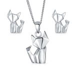 Geometric Origami Animal Jewelry Kitten Cat Pendant Necklace .925 Sterling Silver