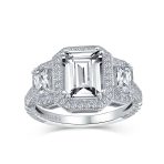 Art Deco Style Statement Engagement Ring 3CT CZ Cubic Zirconia Emerald Cut Baguette Sterling Silver