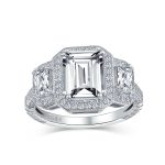 Art Deco Style Statement Engagement Ring 3CT CZ Cubic Zirconia Emerald Cut Baguette Sterling Silver