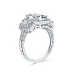 Art Deco Style Statement Engagement Ring 3CT CZ Cubic Zirconia Emerald Cut Baguette Sterling Silver - Image 2