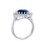 Classic 4CT Sapphire Blue Cubic Zirconia Oval Statement Engagement Ring Crown Halo Sterling Silver - Image 2