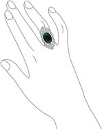 Art Deco Emerald Green Oval CZ Filigree Statement Full Finger Ring Silver Plated - Image 3