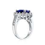 Classic 5CT Blue CZ Sapphire Cubic Zirconia Halo Engagement Ring Silver Plated - Image 2
