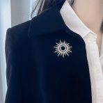Summer Flaming Sunshine Micro Pave CZ Starburst Brooche Pin Silver Plated - Image 5