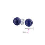 8MM Natural Gemstone Drop Ball Earrings Silver Birthstone - Image 33