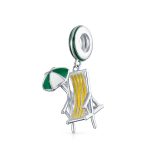 Tropical Vacation Umbrella Beach Chair Dangle Charm Bead Enamel Sterling Silver
