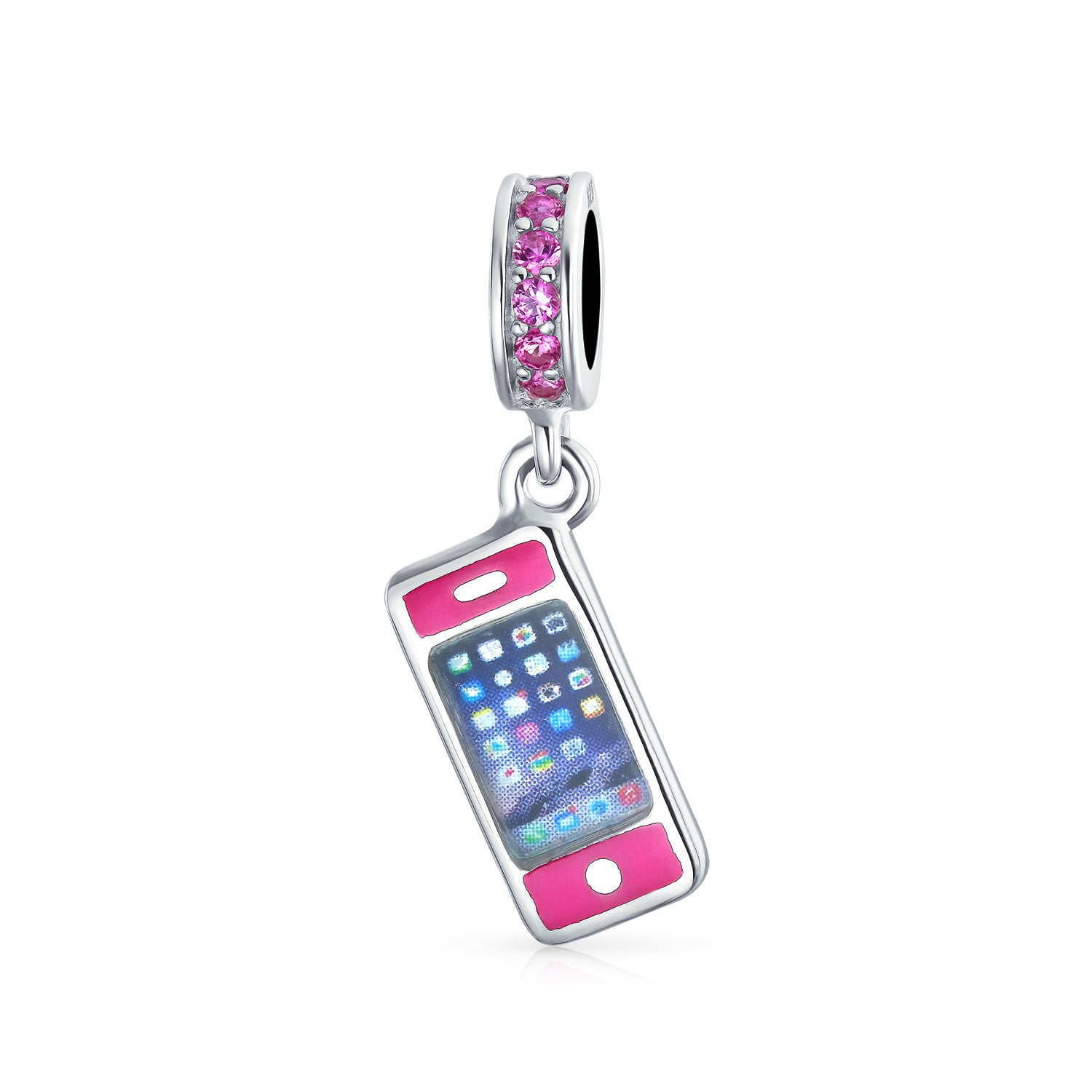 925-silver-cell-phone-dangle-hsd-552_1-1 Pink Cell Mobile Smart Phone Dangle Charm Bead Enamel .925 Sterling Silver Fits Bracelet - Image 1