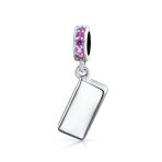 Pink Cell Mobile Smart Phone Dangle Charm Bead Enamel .925 Sterling Silver Fits Bracelet - Image 2