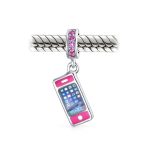 Pink Cell Mobile Smart Phone Dangle Charm Bead Enamel .925 Sterling Silver Fits Bracelet - Image 3