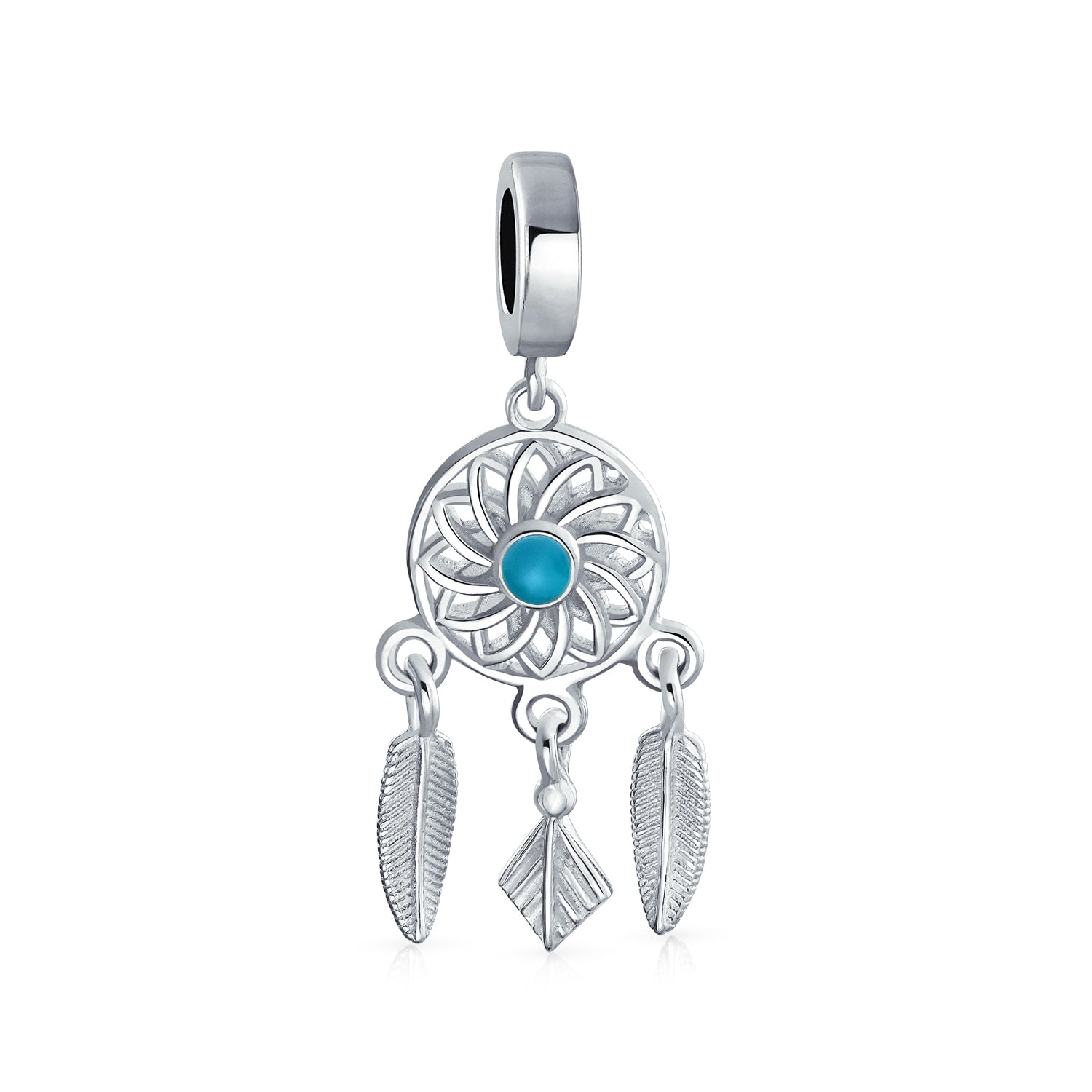 925-silver-dream-catcher-charm-hsd-375-s_1 Native American Dream Catcher Feather Dangle Charm Bead Silver For Bracelet - Image 1