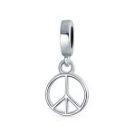 Inspirational World Peace Sign Dangle Charm Bead Sterling Silver for Bracelets