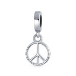 Inspirational World Peace Sign Dangle Charm Bead Sterling Silver for Bracelets