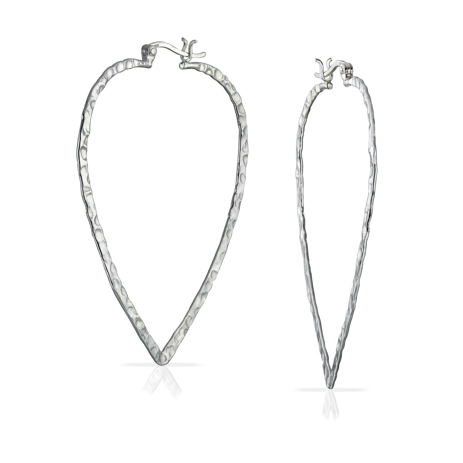 925-sterling-silver-hammered-leaf-hoop-earrings-eam-e306-az_1_1 Boho Triangle Leaf Silver Hoop Huggie Earrings Western - Image 1