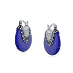 Oval Half Crescent Lapis Lazuli Stabilized Turquoise Black Onyx Hoop Earrings - Image 5