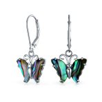 Garden Insect Abalone Butterfly Dangle Earrings  Sterling Silver Leverback