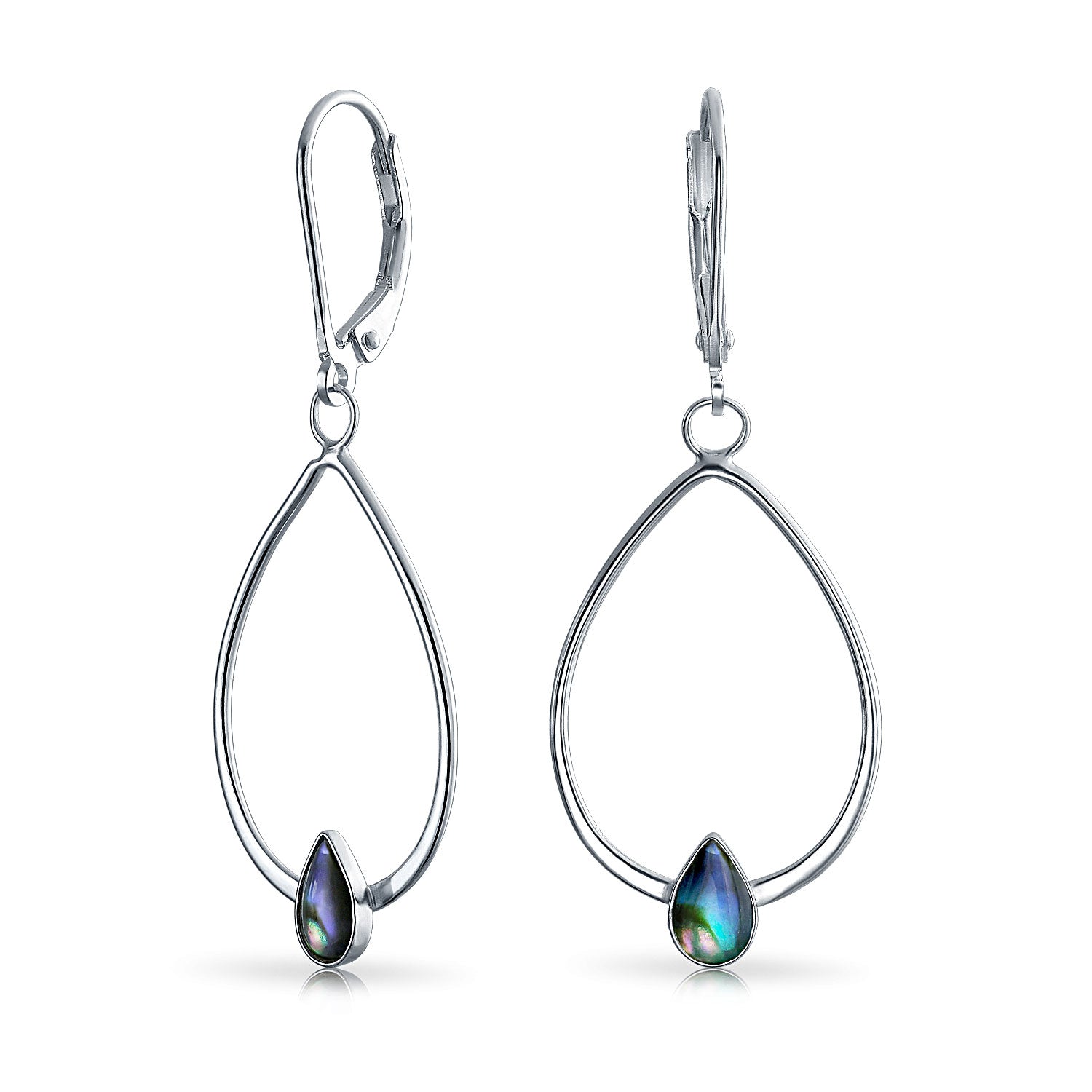 abalone-hoop-dangle-earrings-silver_wj-swe9752-08_1 Boho Geometric Dangle Gemstone Earrings Abalone Accents - Image 1