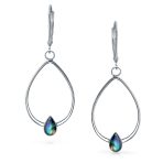 Boho Geometric Dangle Gemstone Earrings Abalone Accents - Image 3