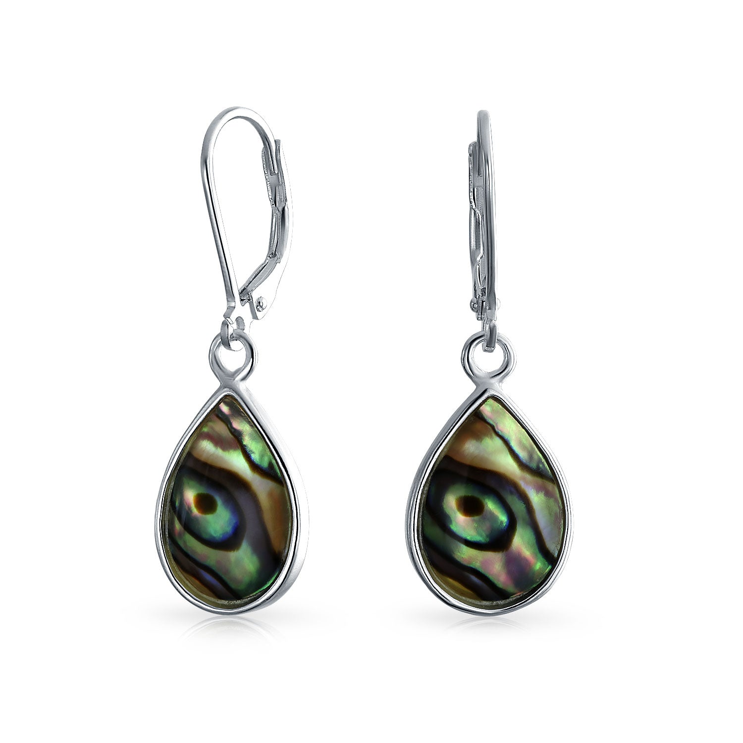 abalone-rainbow-pear-shaped-earrings_wj-swe5728b-l_1 Geometric Iridescent Abalone Shell Teardrop Dangle Earrings in Sterling Silver - Image 1