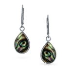 Geometric Iridescent Abalone Shell Teardrop Dangle Earrings in Sterling Silver - Image 2