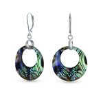 Rainbow Iridescent Abalone Dangle Earrings Sterling Silver Circle Hoop